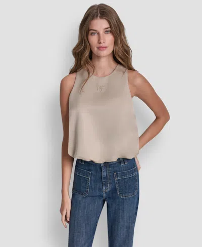 Dkny Jeans Women's Sleeveless Rhinestone Button Bubble Top In Gray