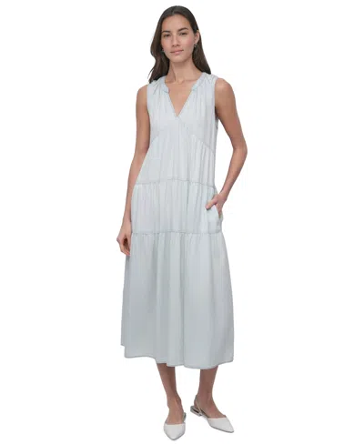 Dkny Jeans Women's Sleeveless Tiered Midi Dress In Blue