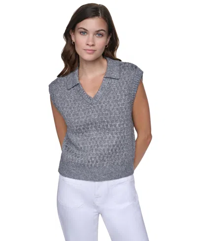 Dkny Jeans Women's Sleeveless V-neck Sequin Sweater In Gray