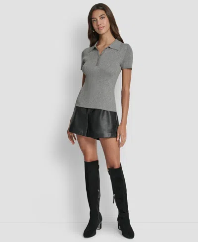 Dkny Jeans Women's Slim Fit Ribbed Polo Sweater In Gray