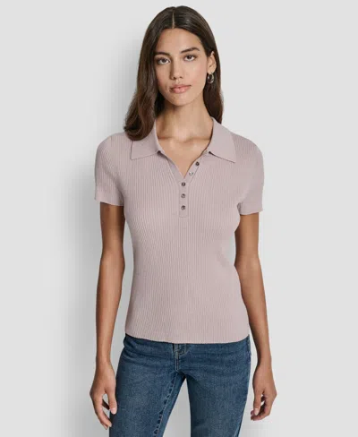 Dkny Jeans Women's Slim Fit Ribbed Polo Sweater In Pink