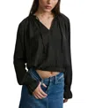 Dkny Jeans Womens Smocked Polyester Blouse In Blk - Black