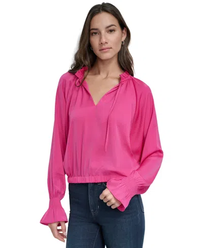 Dkny Jeans Women's Smocked-cuff Raglan-sleeve Blouse In Jgw - Festive Pink
