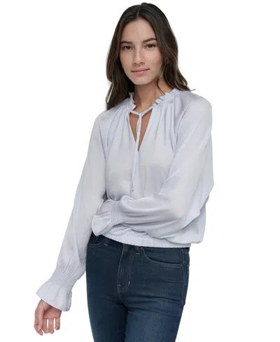 Dkny Jeans Women's Smocked-cuff Raglan-sleeve Blouse In Pwb - Powder Blue