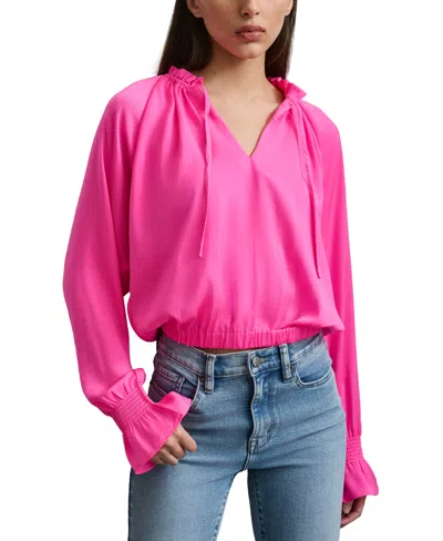 Dkny Jeans Women's Smocked-cuff Raglan-sleeve Blouse In Shs - Shckng Pnk