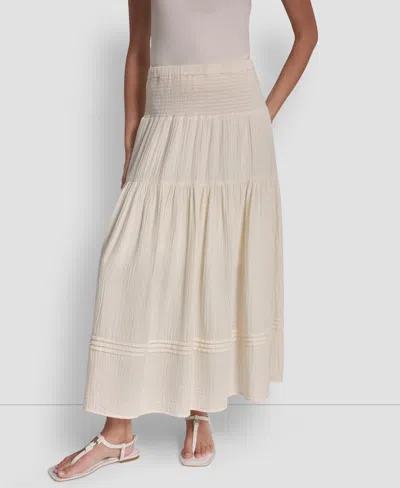 Dkny Jeans Women's Smocked-waist Tiered Maxi Skirt In Neutral