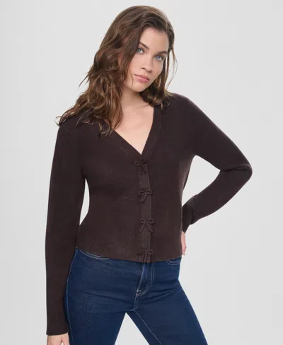 Dkny Jeans Women's Snap-front-bow-tie Cardigan In Brown