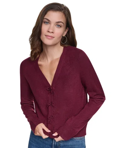 Dkny Jeans Women's Snap-front-bow-tie Cardigan In Burgundy