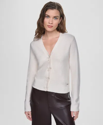 Dkny Jeans Women's Snap-front-bow-tie Cardigan In Eggnog