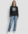 Dkny Jeans Women's Stacked Foil Logo Crewneck Sweatshirt In Black