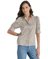 Dkny Jeans Womens Solid Satin Button-down Top In Vanilla Bean Stripe