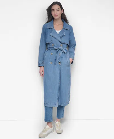Dkny Jeans Women's Storm Flap Denim Trench Coat In Blue