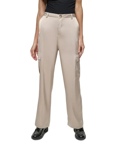 Dkny Jeans Women's Stretch Satin Cargo Wide-leg Pants In Pbl - Pebble