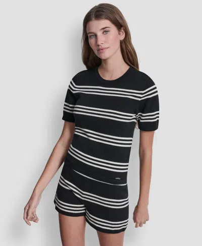 Dkny Jeans Women's Striped Crewneck Sweater In Black