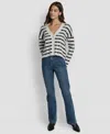 Dkny Jeans Women's Striped Cropped Long-sleeve Cardigan Sweater In Multi