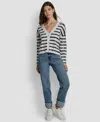 Dkny Jeans Women's Striped Cropped Long-sleeve Cardigan Sweater In Multi