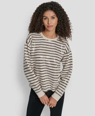Dkny Jeans Women's Striped Long-sleeve Sweatshirt In Black