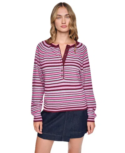 Dkny Jeans Women's Striped Long-sleeve Henley Sweater In Pink