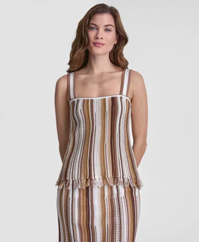 Dkny Jeans Women's Striped Pointelle Stitch Bandeau Knit Cotton Tank Top In Brown