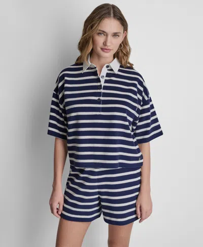 Dkny Jeans Women's Striped Polo T-shirt In Blue