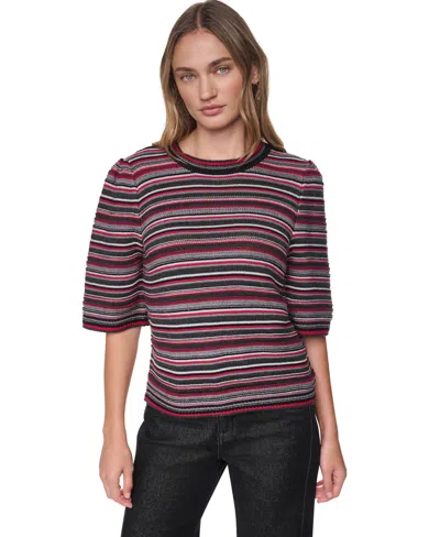 Dkny Jeans Women's Striped Rugby Puff-sleeve Sweater In Brown