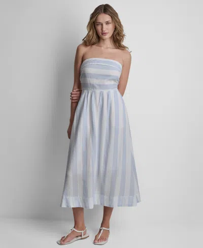 Dkny Jeans Women's Striped Strapless Midi Dress In White