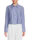 Dkny Jeans Dkny Women's Striped Studded Poplin Cropped Shirt In Bluebell