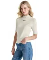 Dkny Jeans Women's Stud Logo Mock Neck Elbow-sleeve Sweater In A9z - Eggnog,blk