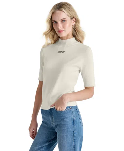 Dkny Jeans Women's Stud Logo Mock Neck Elbow-sleeve Sweater In Eggnog,black