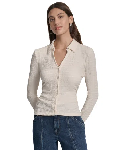 Dkny Jeans Women's Textured Collared Button-front Blouse In Yellow