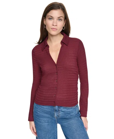 Dkny Jeans Women's Textured Collared Button-front Top In Multi