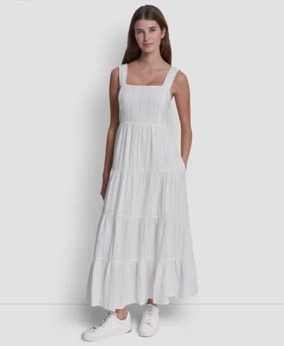 Dkny Jeans Women's Tiered Tank Square Neck Maxi Dress In White