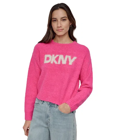 Dkny Jeans Women's Tinsel Logo Boucle Sweater In J1l - Fstv Pk,gold