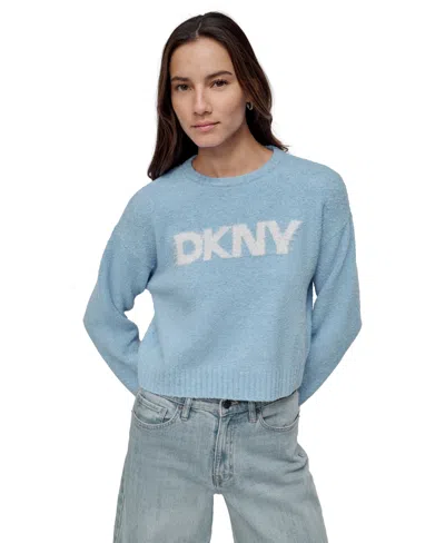 Dkny Jeans Women's Tinsel Logo Boucle Sweater In Xl8 - Bl Bell,silver