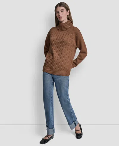 Dkny Jeans Women's Turtle Neck Bobble Stitch Long Sleeves Sweater In Brown