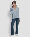 Dkny Jeans Women's V-neck Cable-knit Sweater In Gray