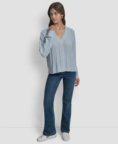 Dkny Jeans Women's V-neck Cable-knit Sweater In Gray