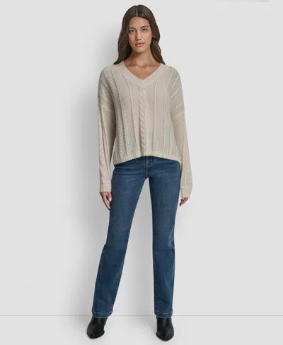 Dkny Jeans Women's V-neck Cable-knit Sweater In Gray