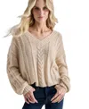 Dkny Jeans Womens Knit Cable Knit V-neck Sweater In Vanilla Bean