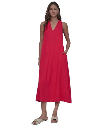 Dkny Jeans Women's V-neck Racerback Swing Dress In Pink