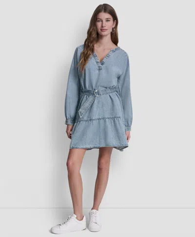 Dkny Jeans Women's V-neck A-line Dress In Blue