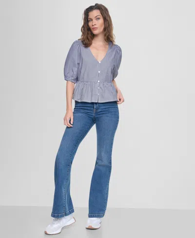 Dkny Jeans Women's V-neck Button-front Shirt In Blue