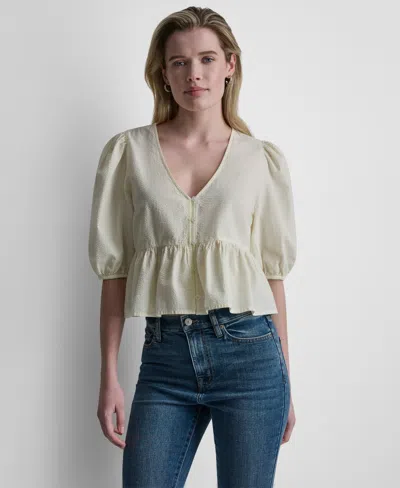 Dkny Jeans Women's V-neck Button-front Shirt In Yellow