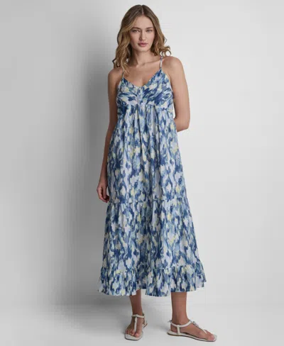Dkny Jeans Women's V-neck Tiered Tank Dress In Blue