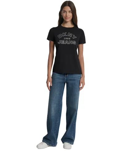 Dkny Jeans Women's Whipstitch Trim Logo Crewneck T-shirt In Black