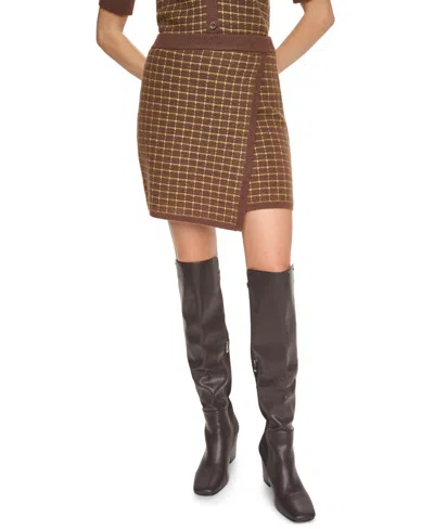 Dkny Jeans Women's Window Pane Plaid Pull-on Mini Skirt In Brown
