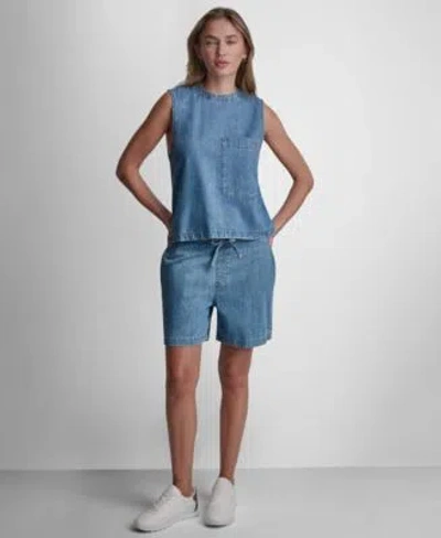 Dkny Jeans Womens A Line Sleeveless Top Mid Rise Flowy Relaxed Pull On Shorts In Blue