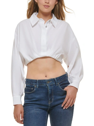 Dkny Jeans Womens Blouson Cropped Blouse In White