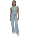 Dkny Jeans Womens Cotton Pointelle Knit Sleeveless Sweater High Rise Tab Waist Wide Leg Jeans In Mn1 - Mineral