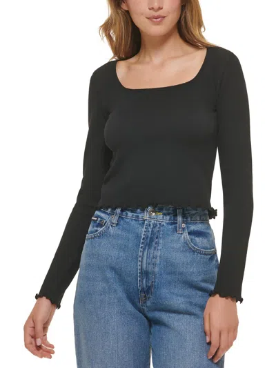 Dkny Jeans Womens Cotton Square Neck Blouse In Black